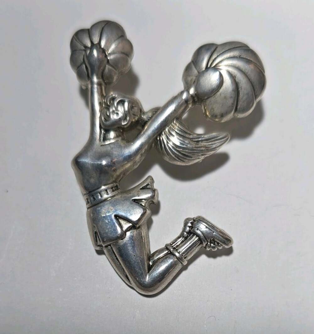 Cheerleader With Pom Pom Vintage2 Inches Pendant Charm Silver Tone